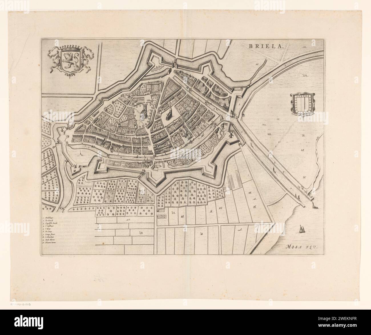 Map of Brielle, Anonymous, 1652 print Map in a nutshell perspective. At the top left the weapon ...