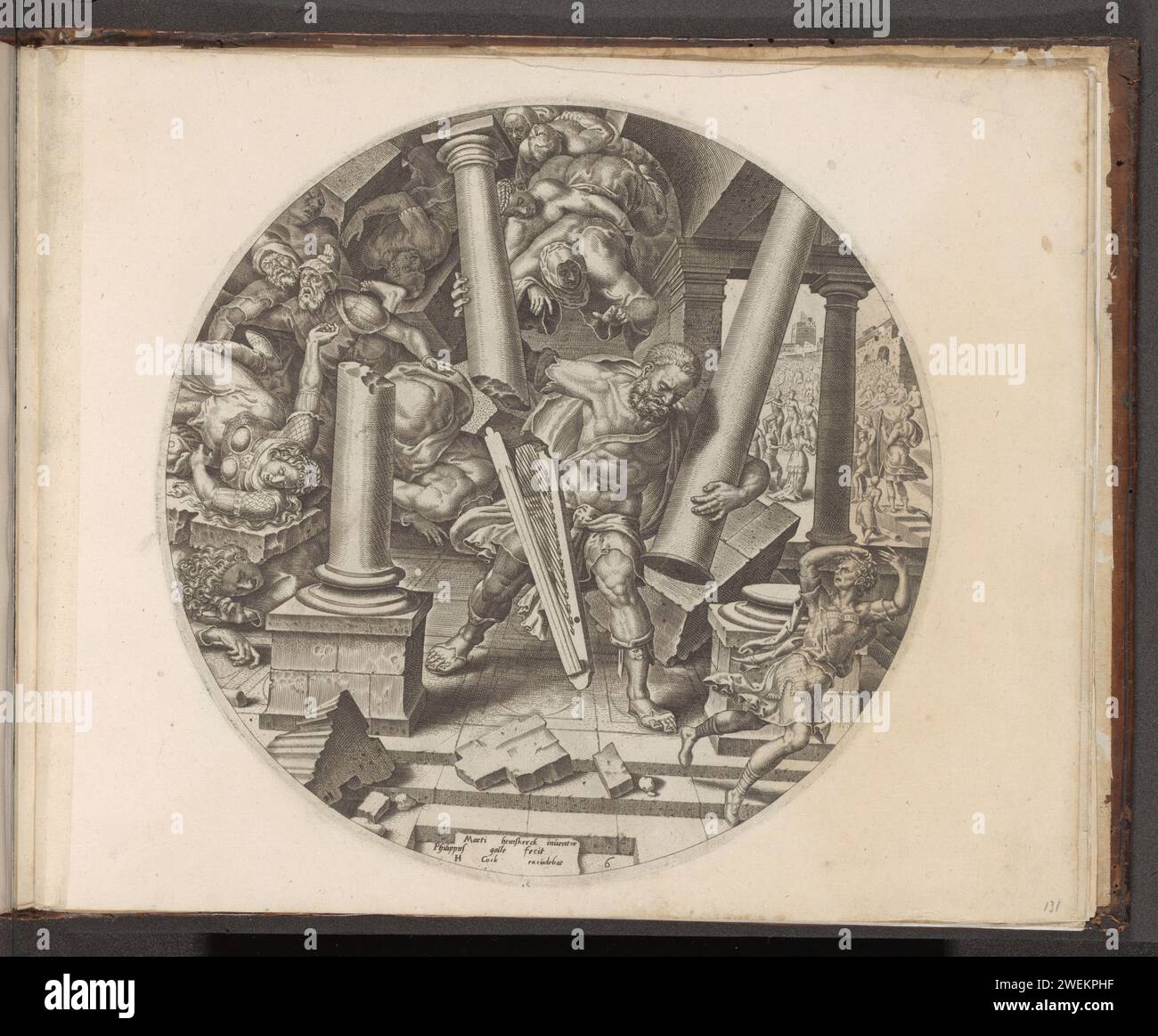 Simson destroys the temple of the Philistines, 1579 print Simson ...