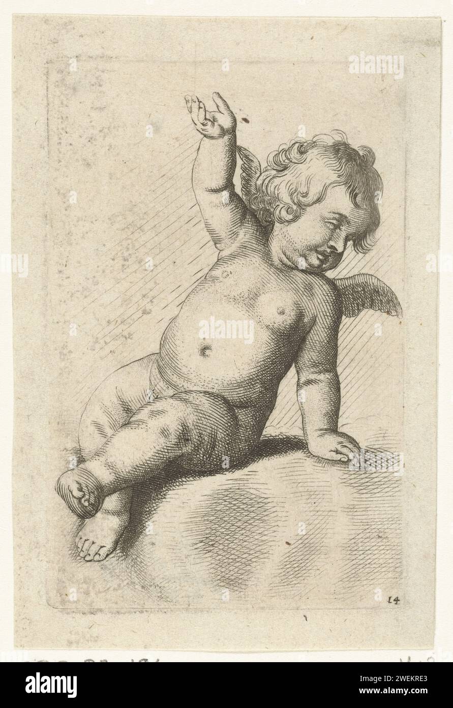 Sitting angel, 1630 - 1652 print Sitting angel. Print from a series of ...