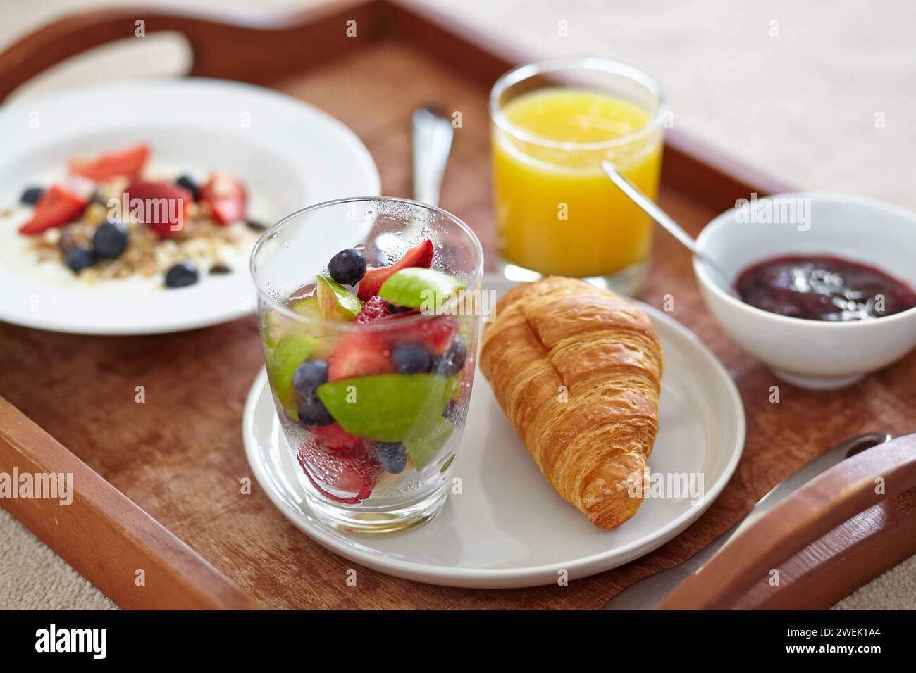 Wellness, closeup and breakfast food tray with fruit for balance