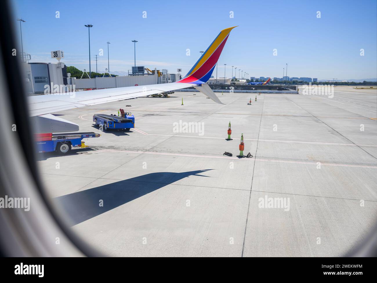 San Jose, USA - Jul 30 2023: Southwest Airlines airplane at San Jose Mineta international Airport. Stock Photo