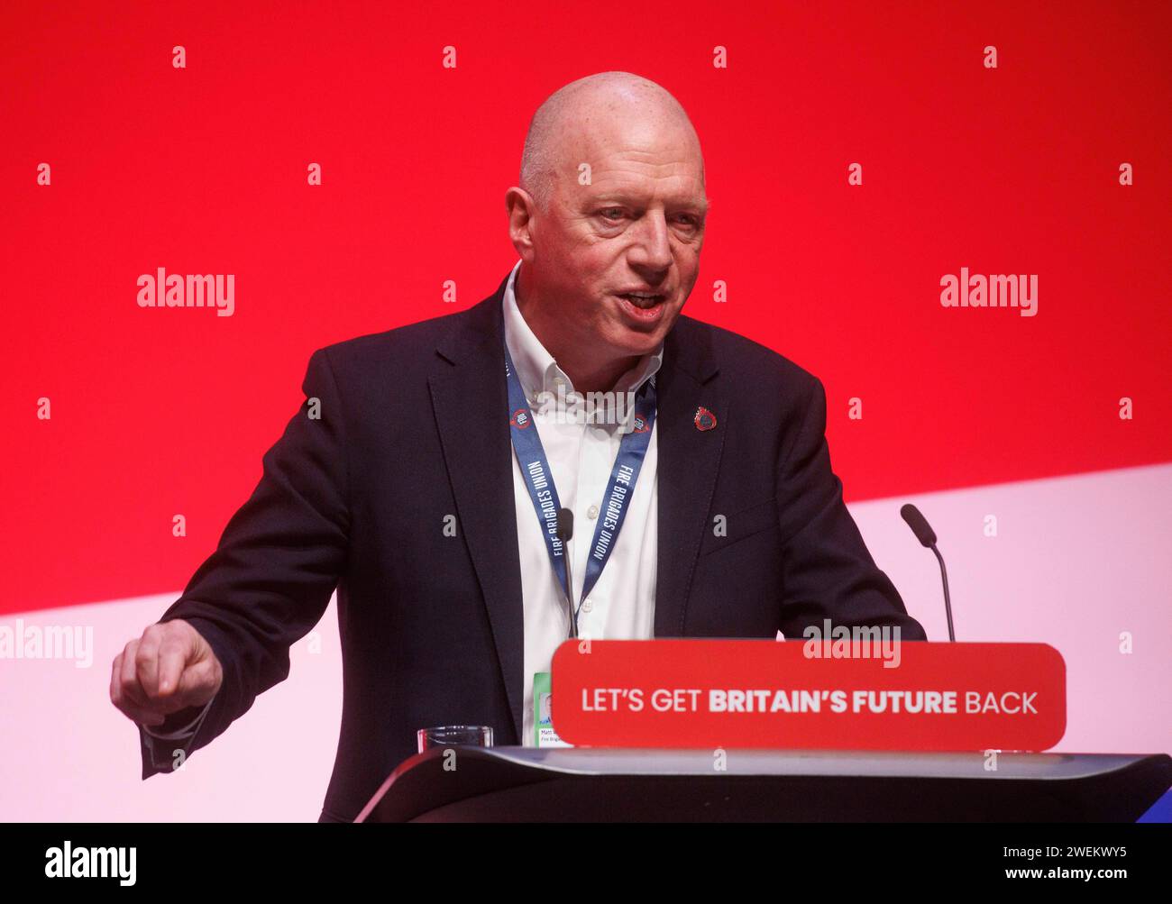 General Secretary of The Fire Brigades Union, Matt Wrack, speaks at the Labour party Conference in Liverp[ool. Stock Photo