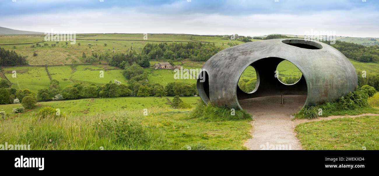 UK, England, Lancashire, Colne, Laneshawbridge, ferro-cement Panopticon viewing point designed by Peter Meacock & Katarina Novomestska, panoramic Stock Photo