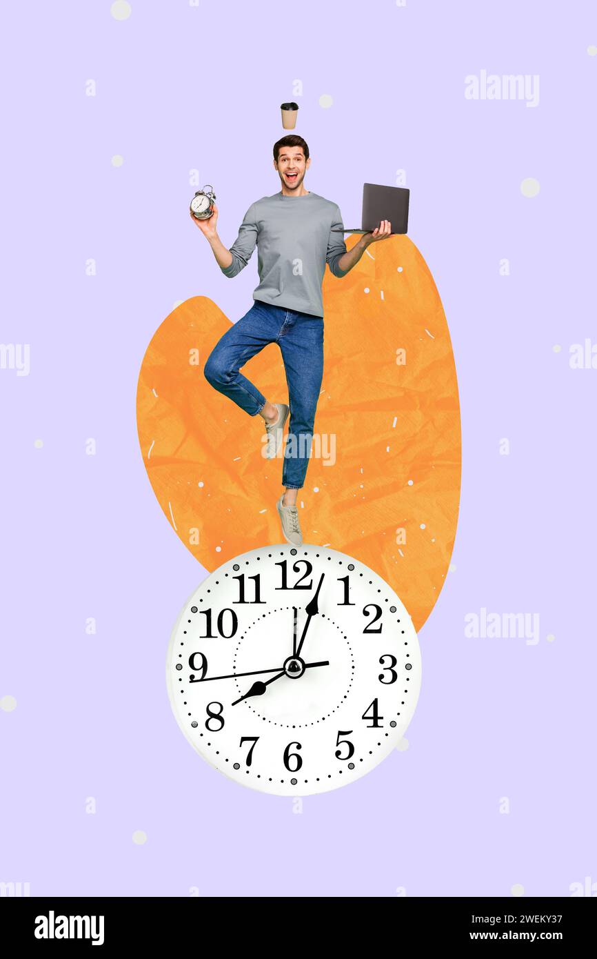 Vertical collage creative poster multitasker happy smile young man ...