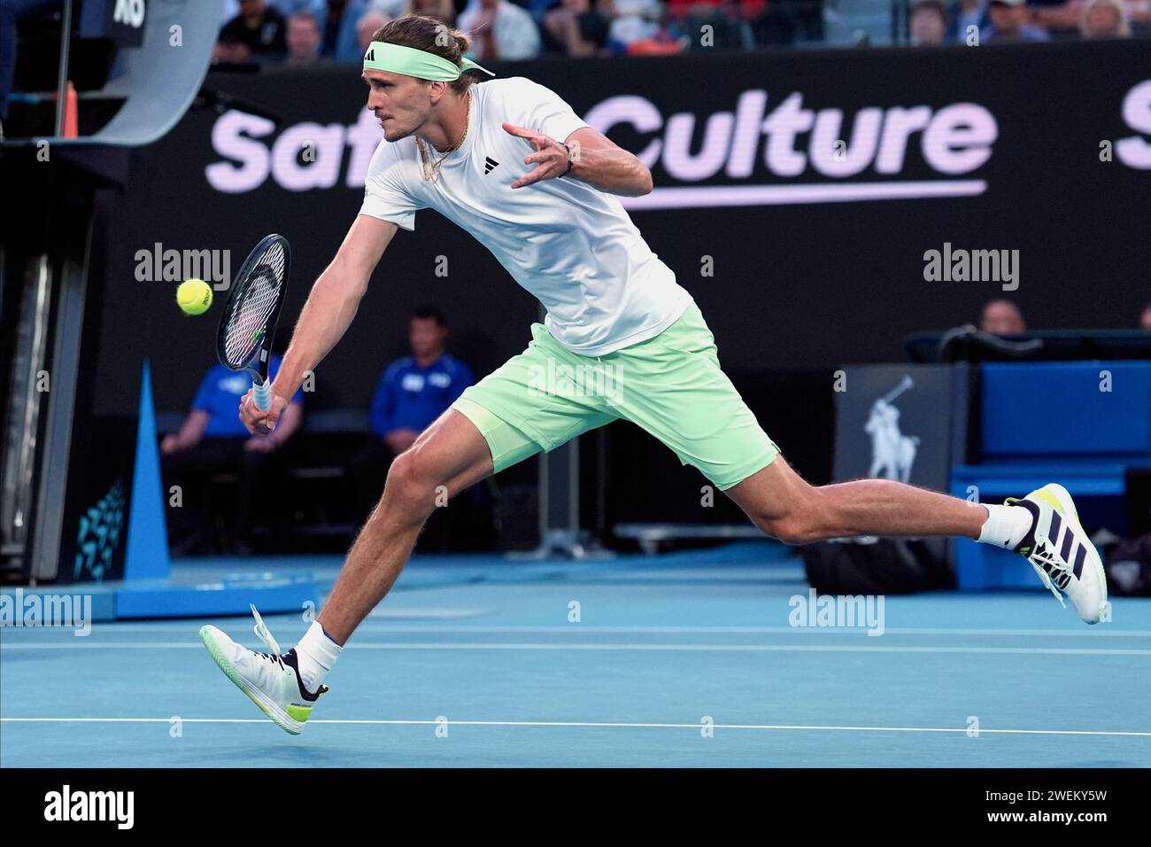 Alexander Zverev Of Germany Plays A Backhand Return To Daniil Medvedev Of Russia During Their 9775