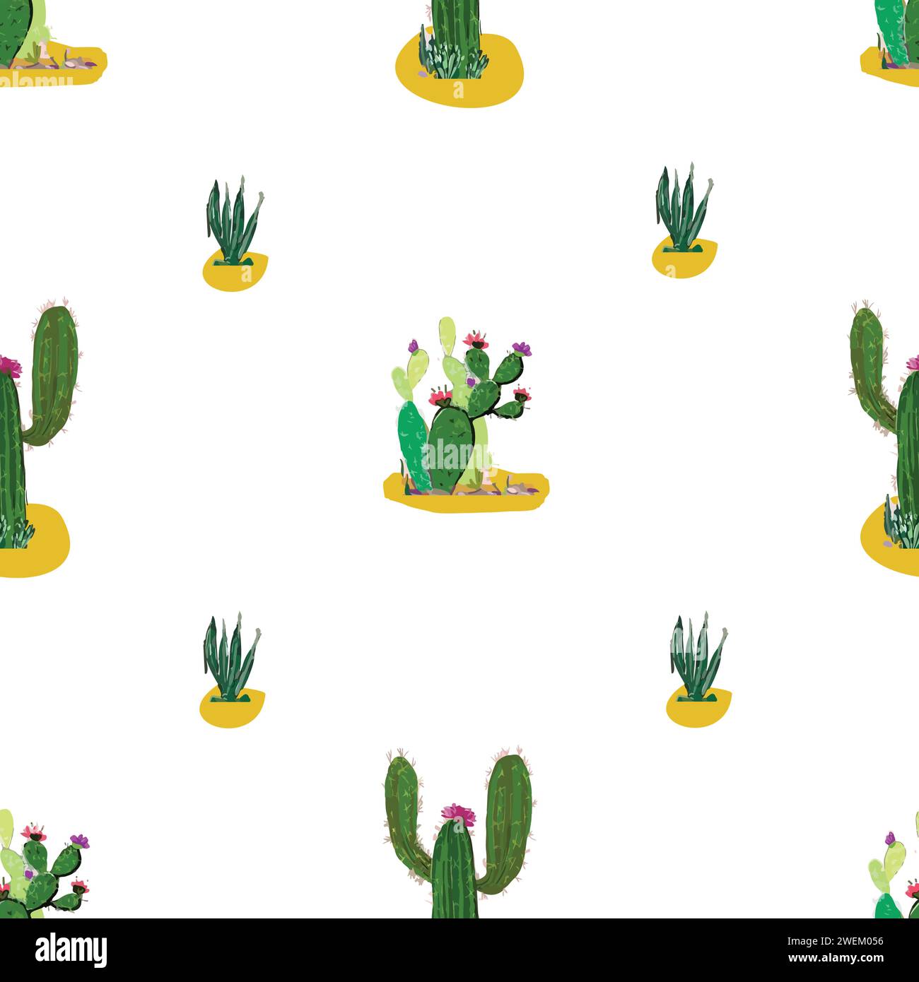 cactus desert paint colorful seamless pattern vector Stock Vector