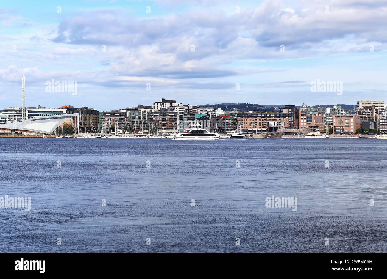 The Oslo Norway Harbor is one of Oslo's great attractions. Situated on the Oslo Fjord in Oslo, Norway Stock Photo