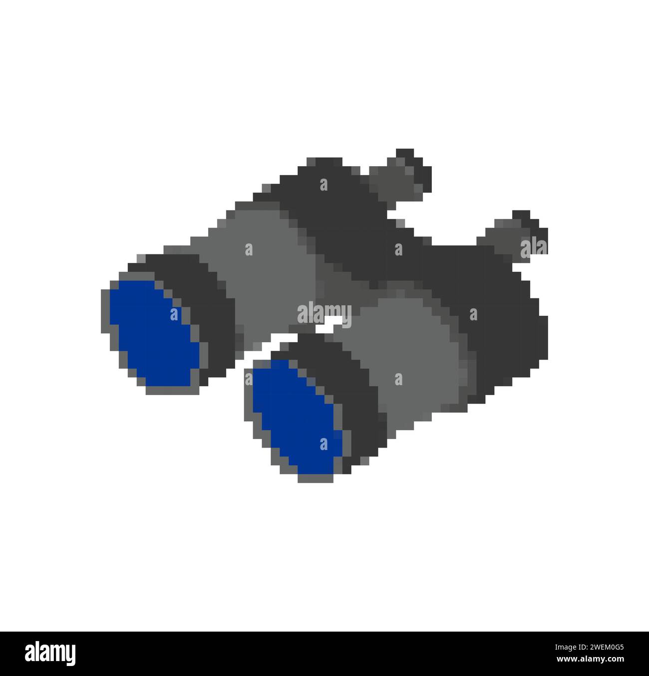 Binoculars pixel art. 8 bit optical instrument with lens for each eye