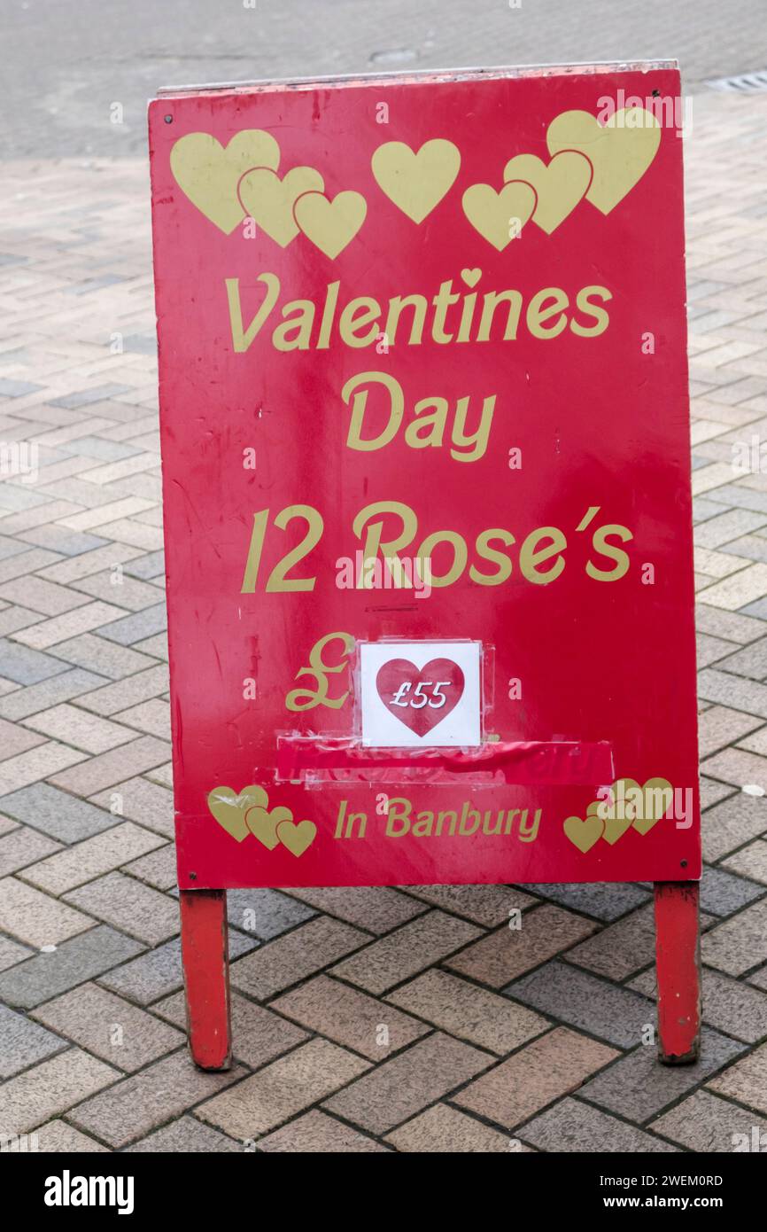 Around Banbury a Market town in Oxfordshire UK Valentines day roses sign Stock Photo