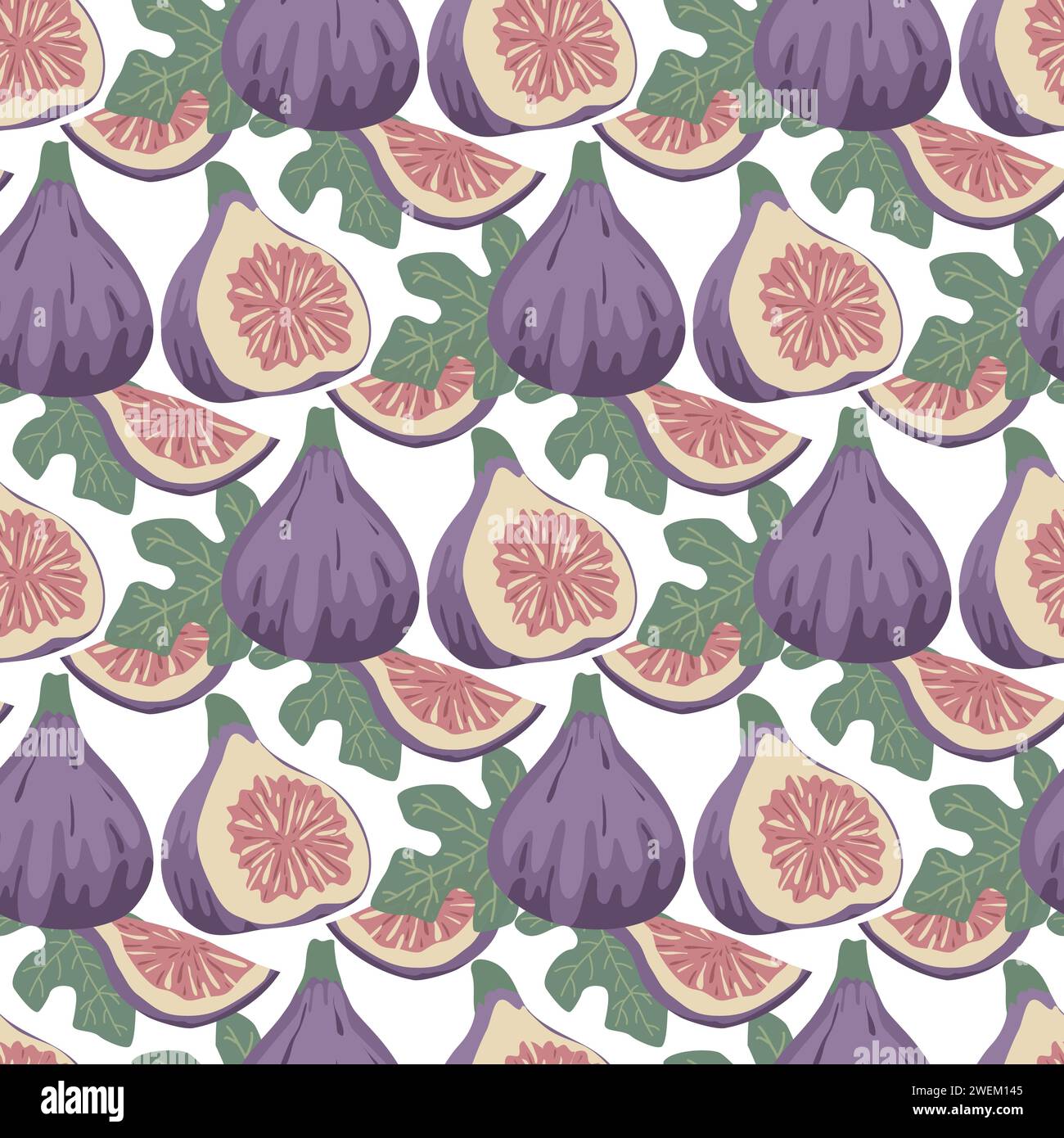 Hand drawn fig fruits and foliage seamless pattern Stock Vector Image ...