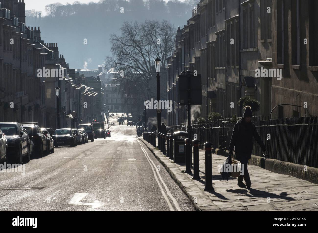 Looking down Gay St in Bath on a winters morning. Bath somerset UK Stock Photo
