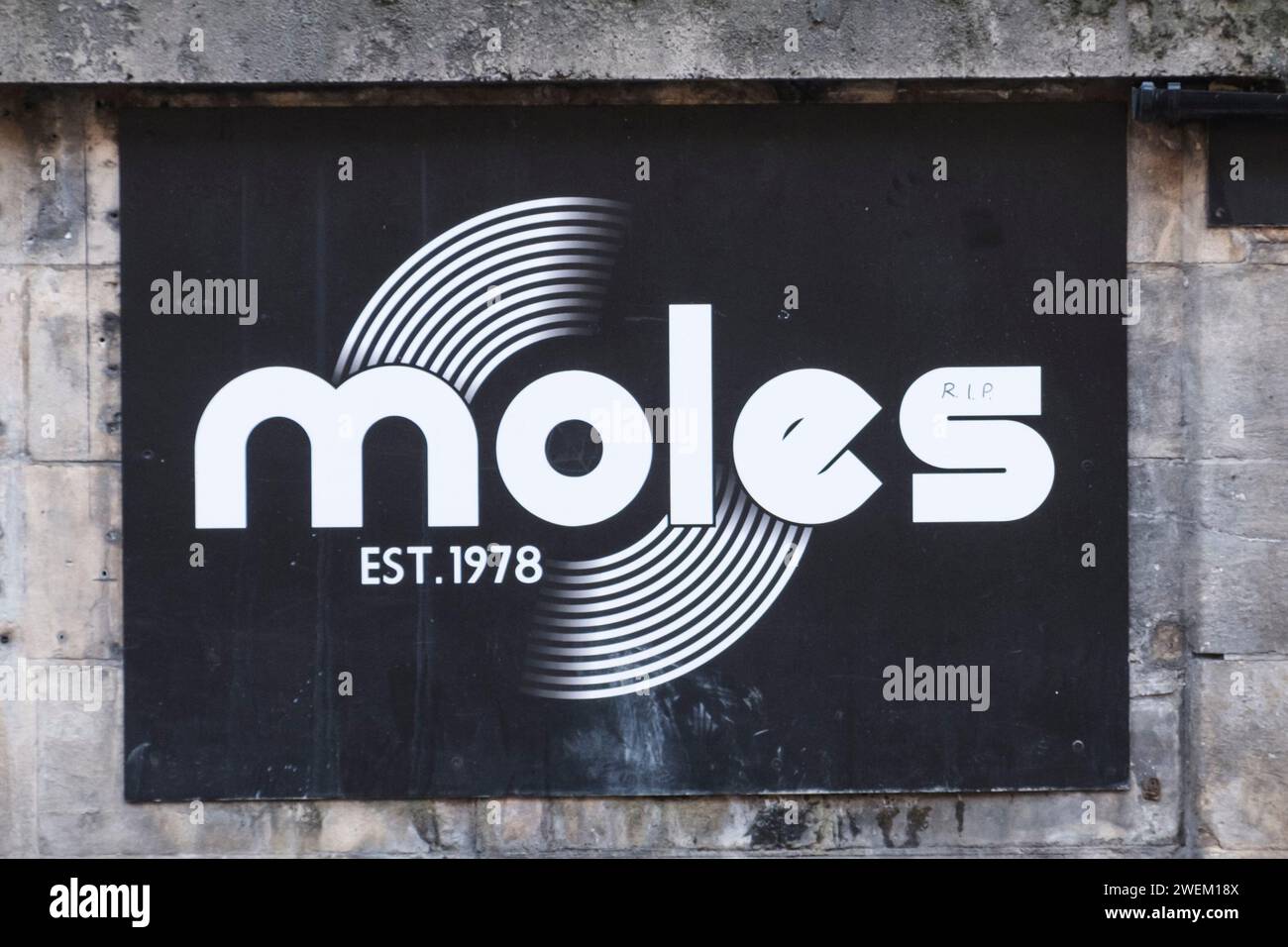 Sign for the now closed Moles club in Bath somerset UK Stock Photo