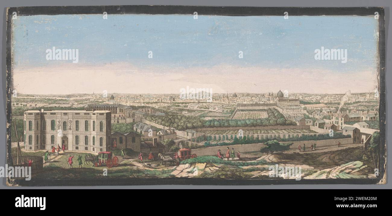 View of the city of Paris seen from the Observatory, Anonymous, 1700 - 1799 print   paper. cardboard. watercolor (paint) etching / brush city-view in general; 'veduta'. meteorological observatory Paris. Paris Observatory Stock Photo