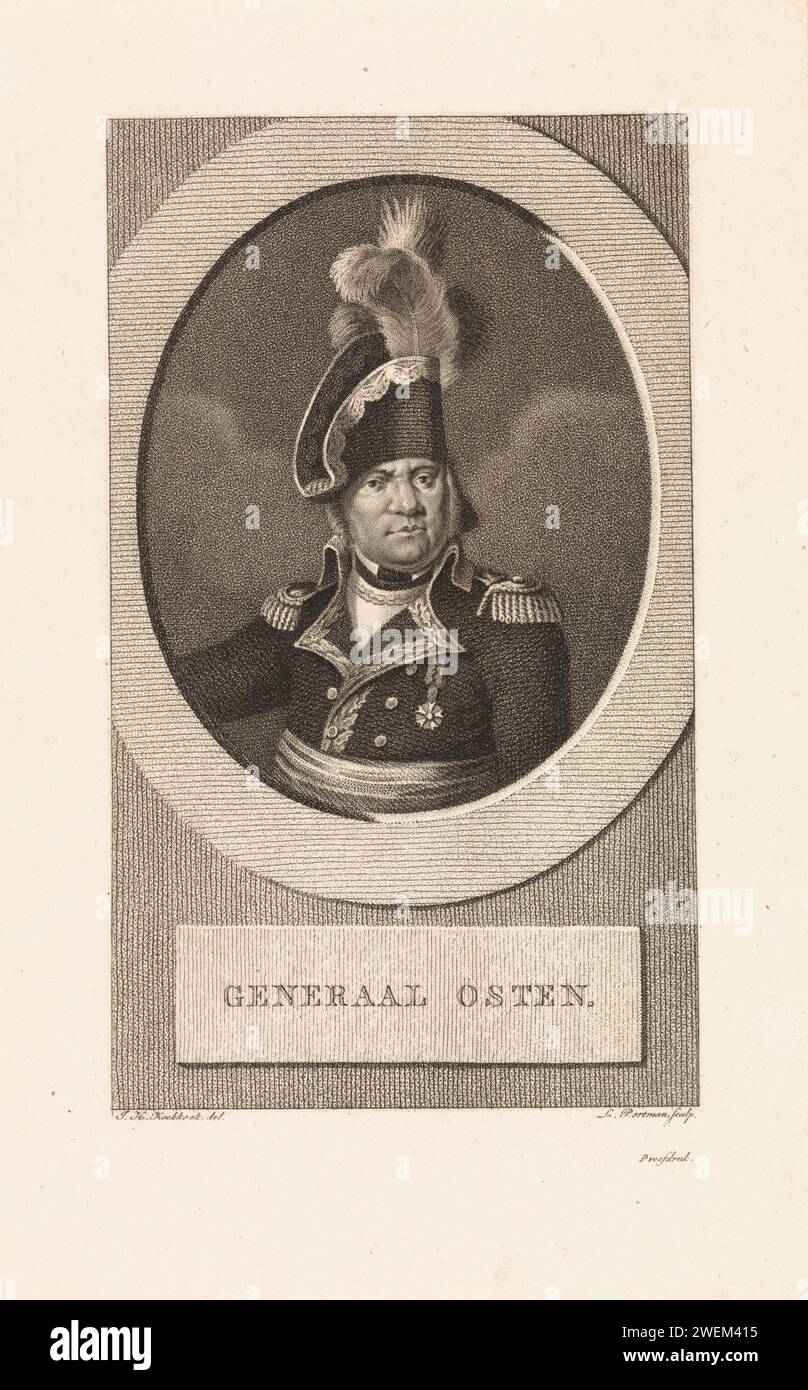 Portrait of the General Pierre -Jacques Osten, Ludwig Gottlieb Portman, after Johannes Hermanus Koekkoek, 1787 - 1828 print   paper etching Stock Photo