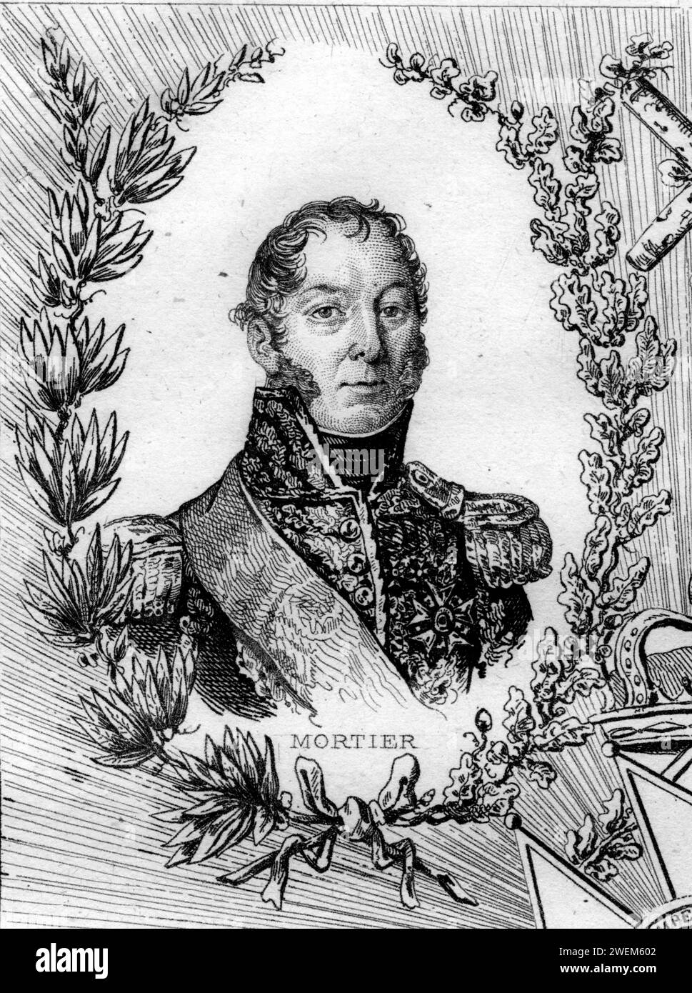 Portrait of French Marshal Edouard Adolphe Casimir Joseph Mortier, Duke de Trevise, by Reville Stock Photo