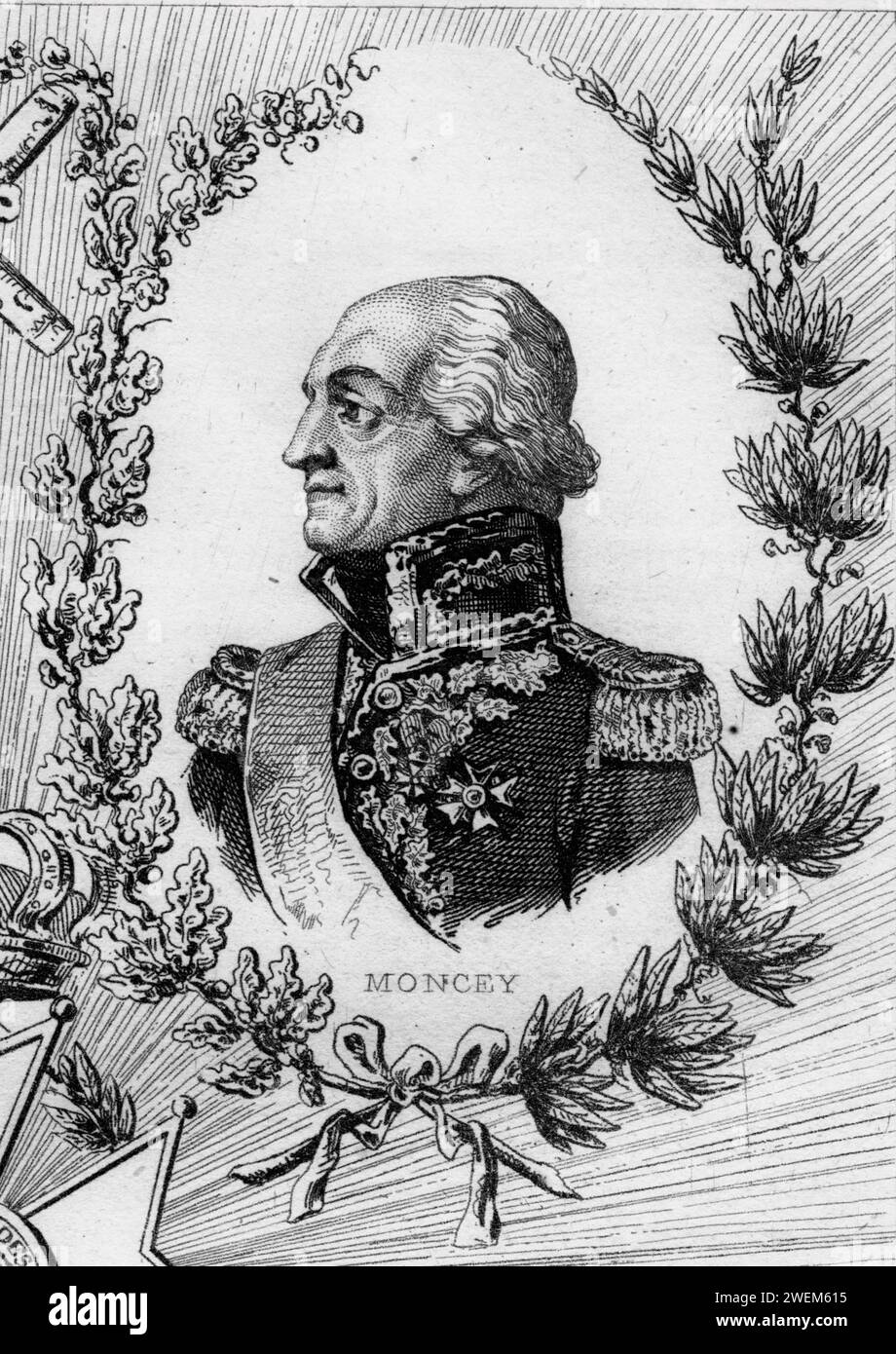 Portrait of French Marshal Bon-Adrien Jeannot de Moncey, 1st Duke de Conegliano, by Reville Stock Photo