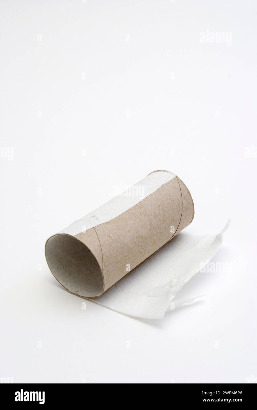 end of the toilet paper roll on white background Stock Photo