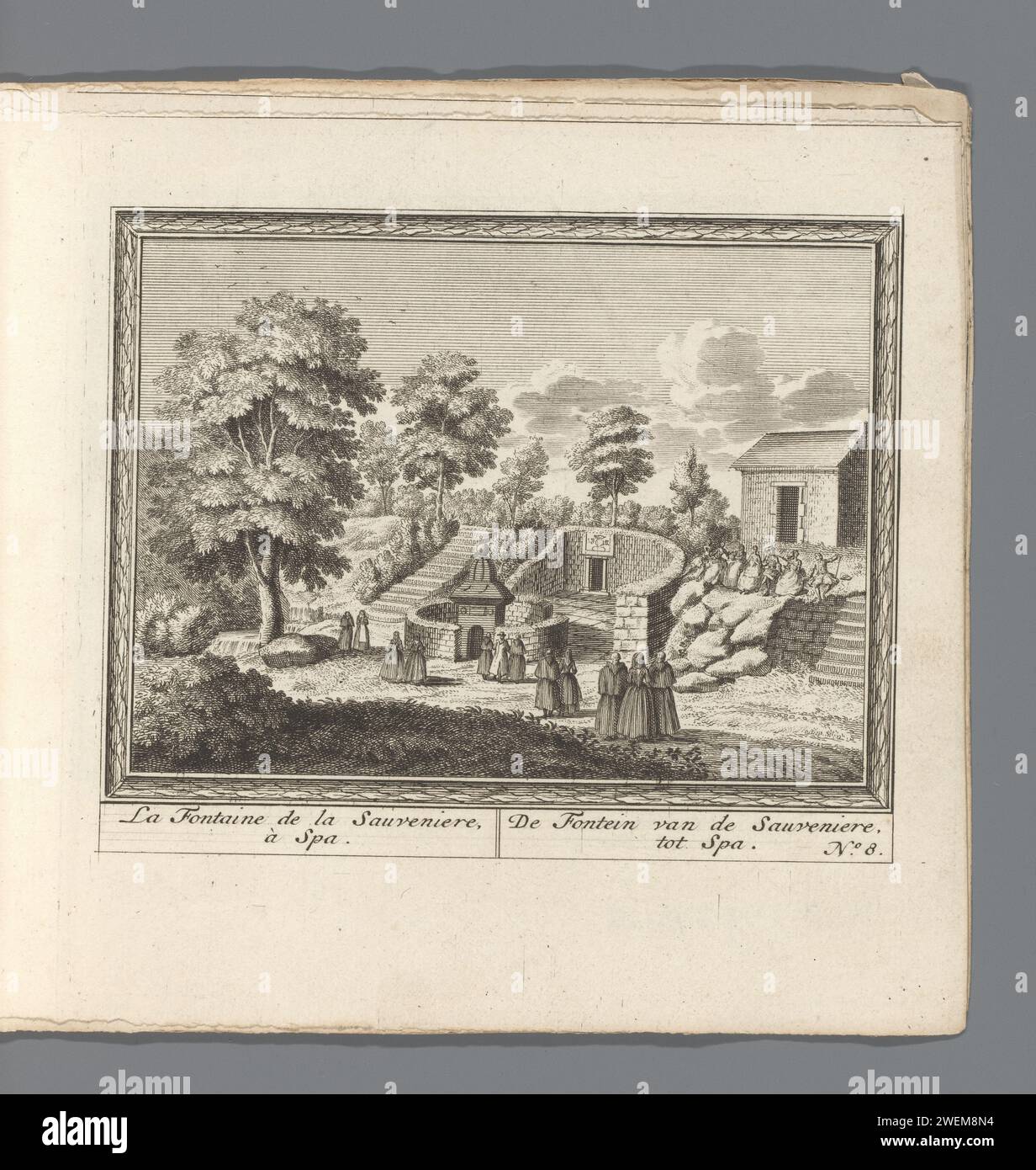 View Of The Sauveniere Fountain In Spa Anonymous 1734 Print Paper Etching City View In General View Of The Sauveniere Fountain In Spa Anonymous 1734 Print Paper Etching City View In General
