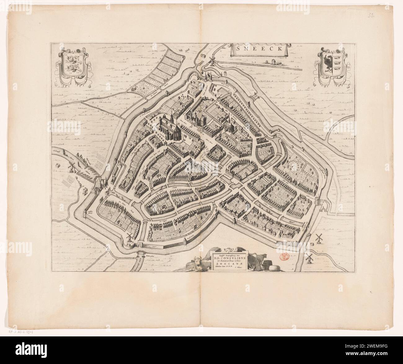 Map of Sneek, Anonymous, 1652 print Map in a nutshell perspective. At ...