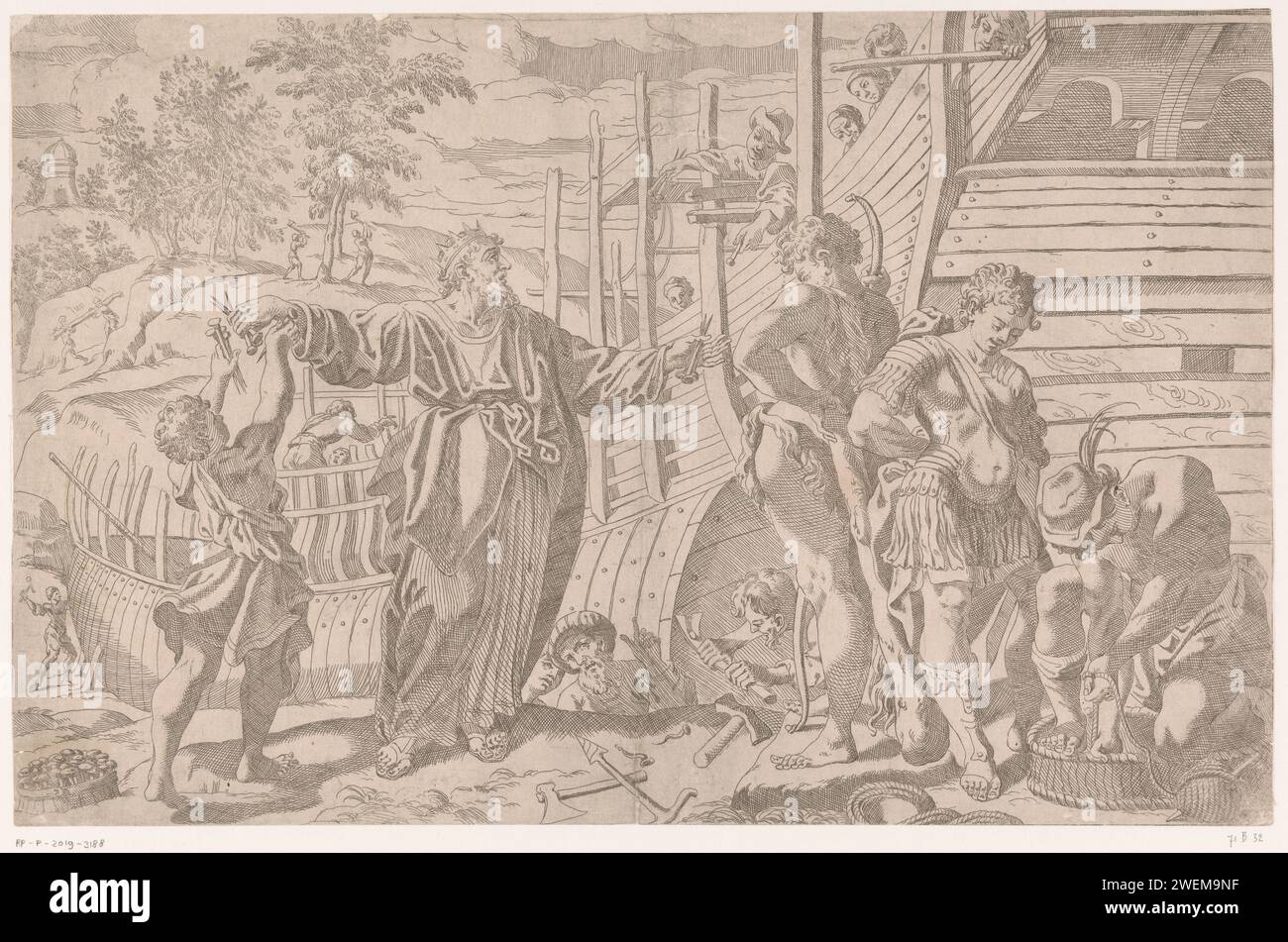 Construction of the Ark of Noah, Anonymous, 1600 - 1699 print paper ...