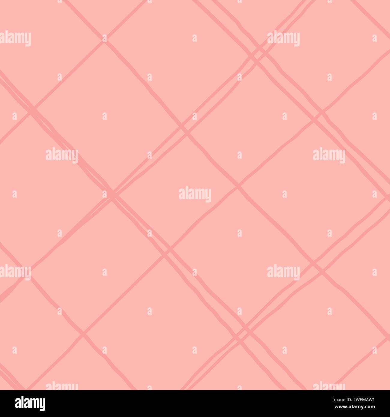 pink, red background with zig zag texture effect, weave plaid style fine broken lines. Irregular check repeat pattern. Square diagonal shape, grunge n Stock Vector