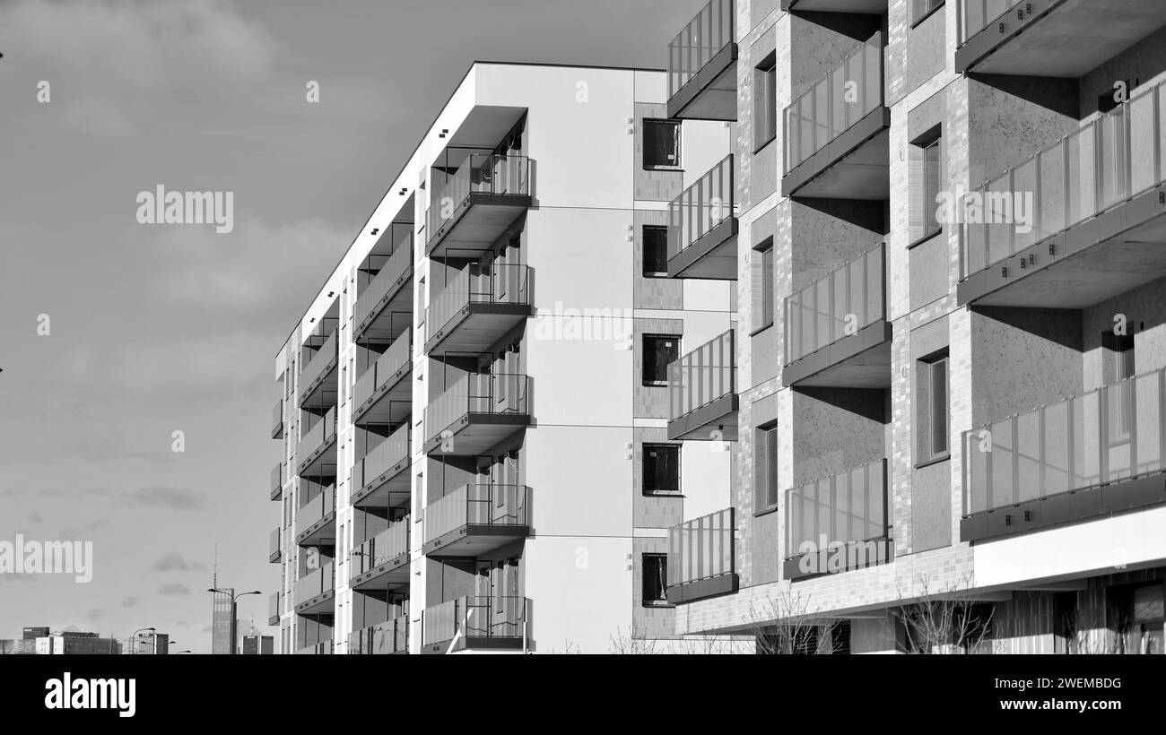 Modern apartment buildings on a sunny day. Facade of a modern apartment