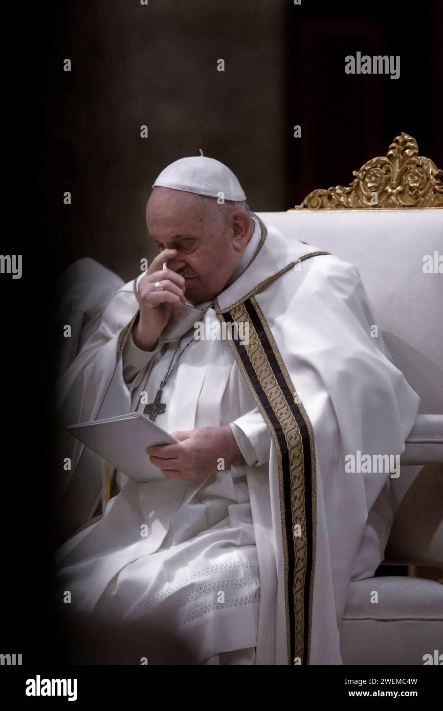 Rome, italy, 25 January 2024. Pope Francis presides the second vespers ...