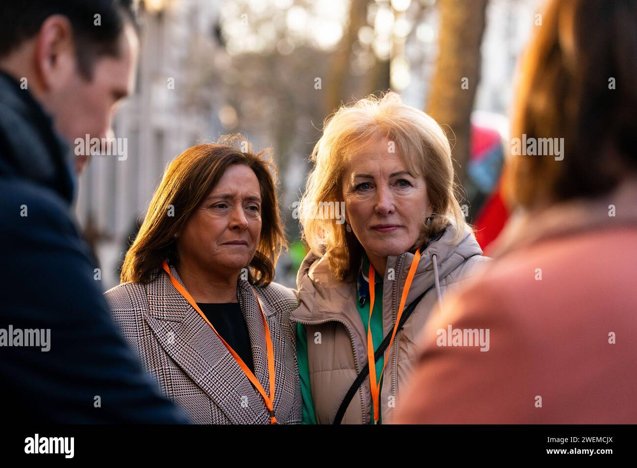 Northern Irish subpostmistresses Deirdre Connolly and Maureen McKelvey arrive at Aldwych House, central London, to give evidence to phase four of the Post Office Horizon IT inquiry. Picture date: Friday January 26, 2024. Stock Photo