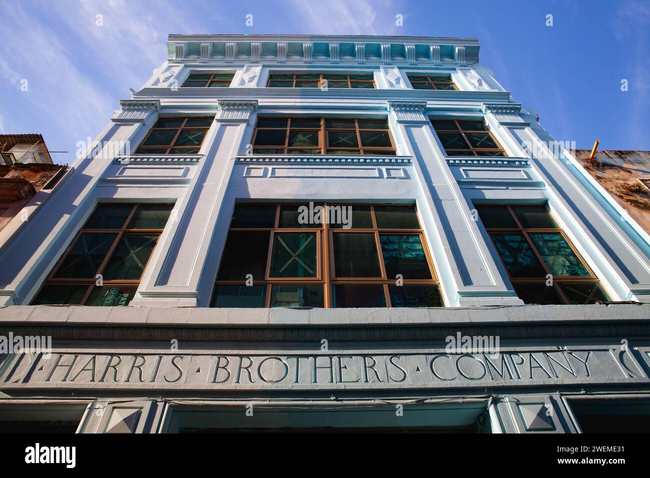 Detail of Harris Brothers Company building, now a supermarket Stock Photo