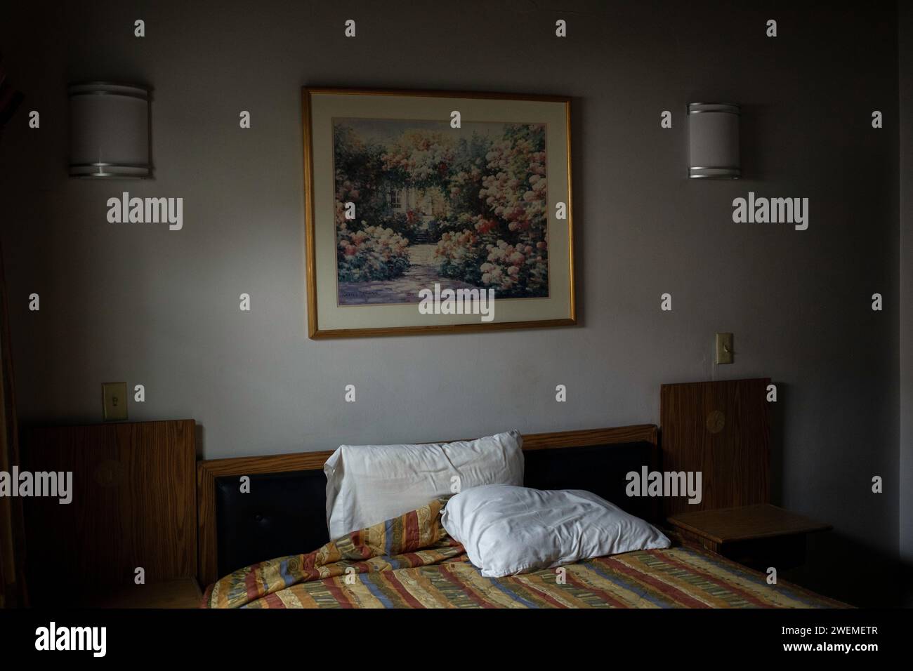 Interior view of a low cost hotel room Stock Photo Alamy