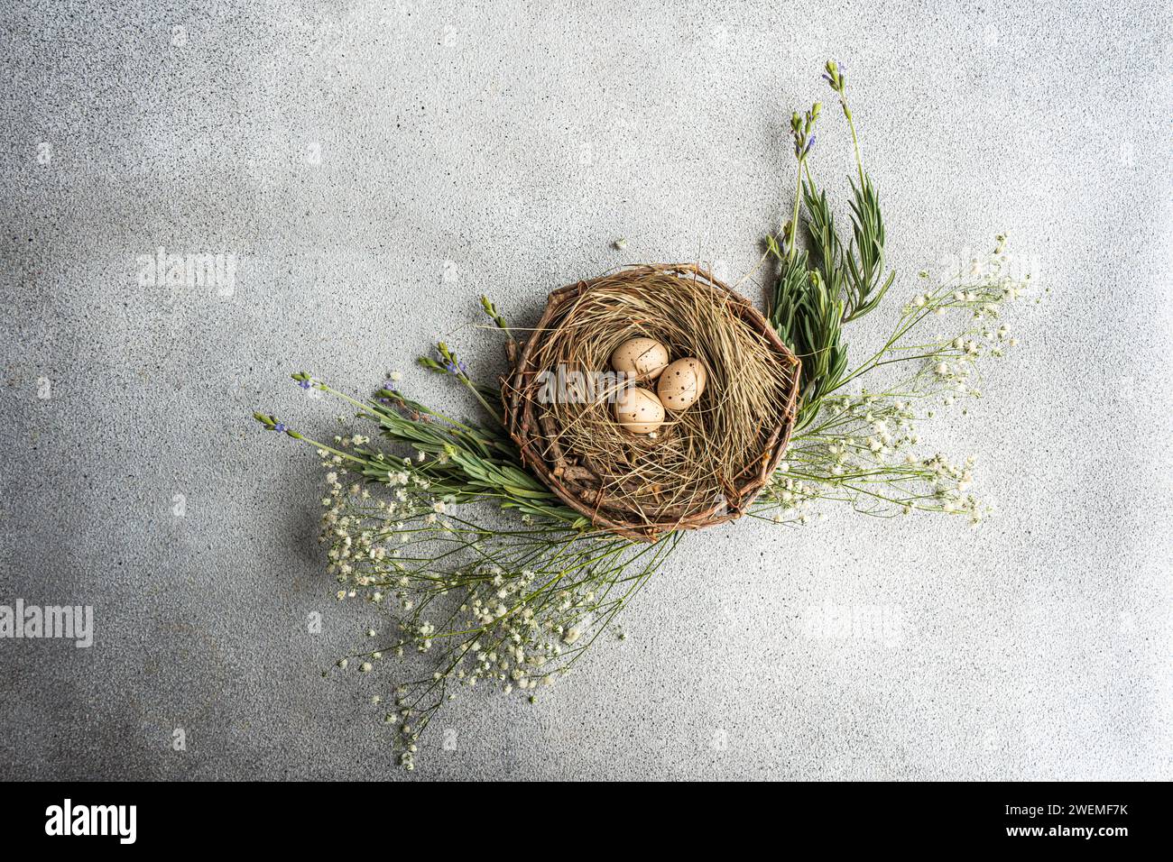 easter table setting with nest Stock Photo