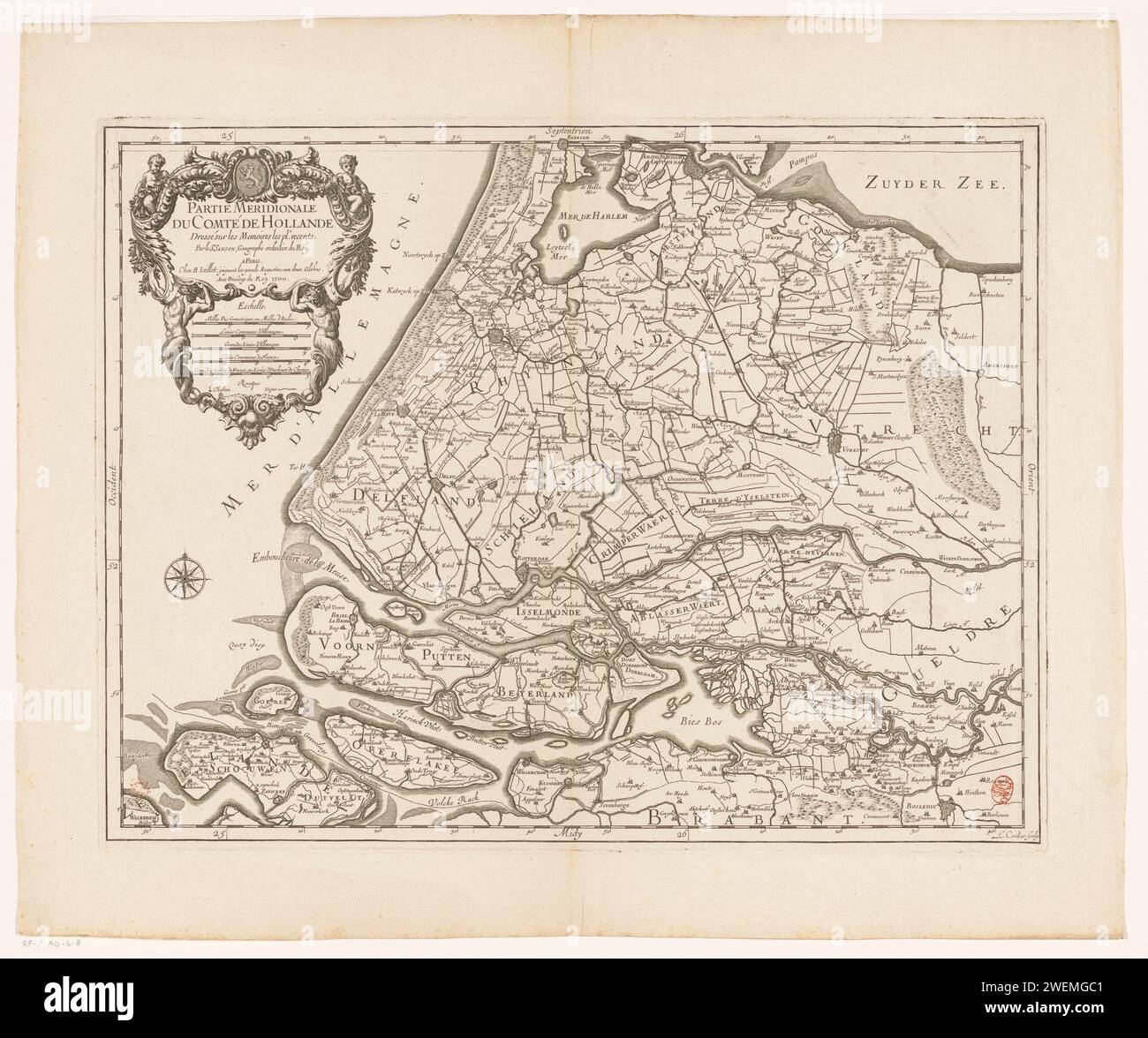 Map of the Graafschap Holland (bottom part), Louis Cordier, 1700 print ...