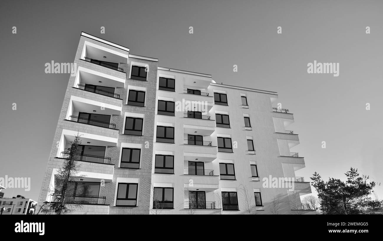 Modern apartment buildings on a sunny day. Facade of a modern apartment