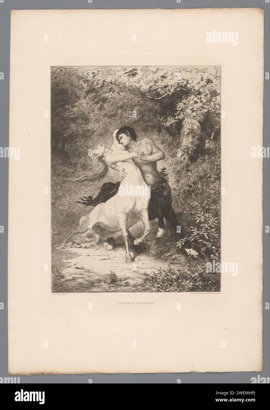 Male and Female Centaur, Lionel Aristide Lecouteux, 1878 print paper