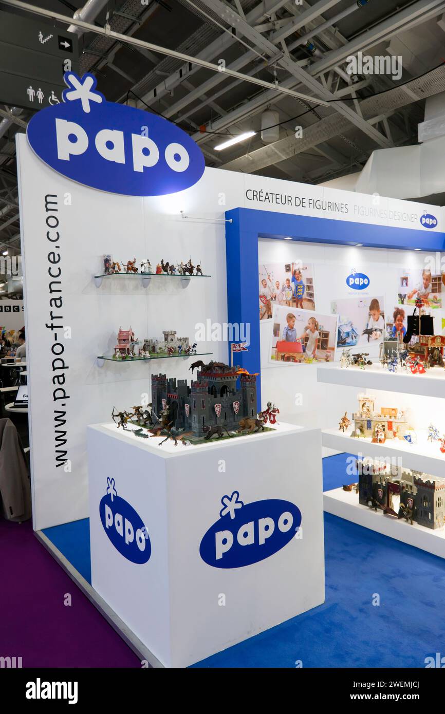 View of the Papo Stand with their range of Fantasy  toy animals and figures at the 2024 Toy Fair, Olympia Stock Photo