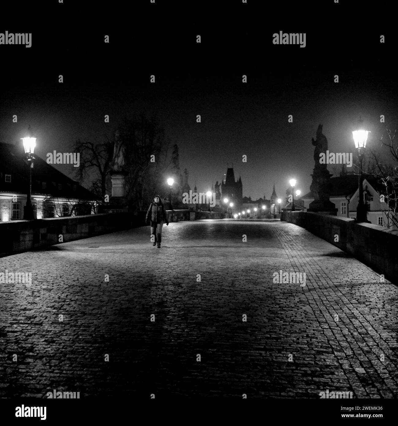 Charles Bridge in Prague, very early in the morning Stock Photo