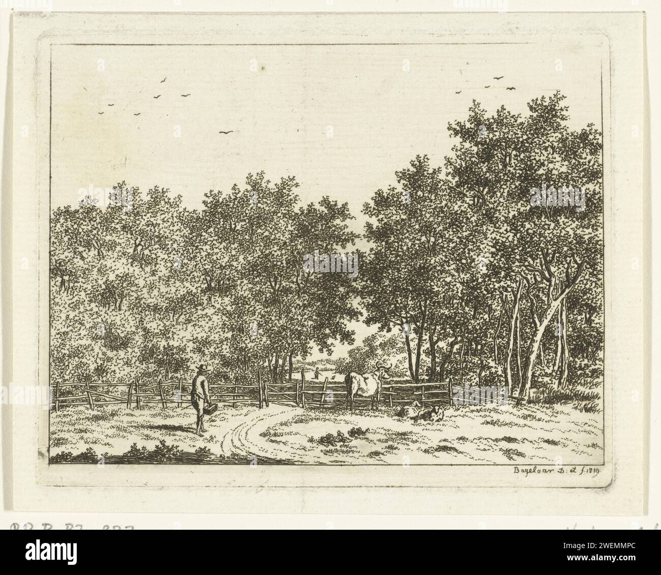 Pasture with a cow and two sheep, Ernst Willem Jan Bagelaar, 1819 print ...