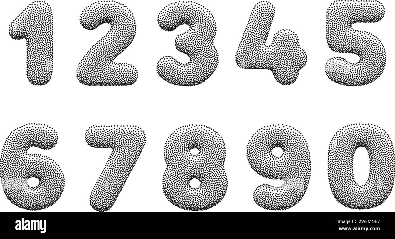 Stipple 3d numbers on a white background. Stock Vector