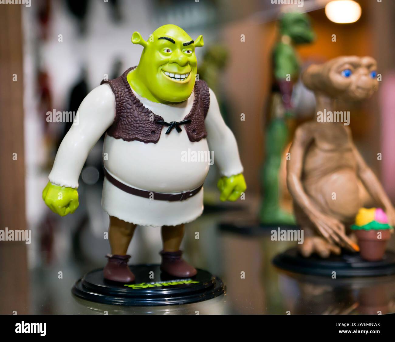 Close-up of Bendyfigs Shrek, on display at the Noble Collection Stand, at the 2024 Toy Fair, Olympia Stock Photo