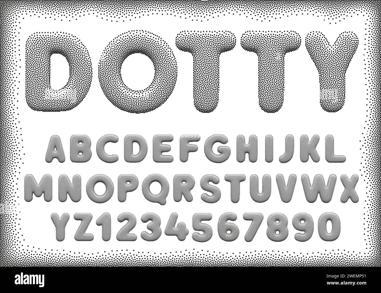 Stipple 3d Alphabet on a white background. Stock Vector
