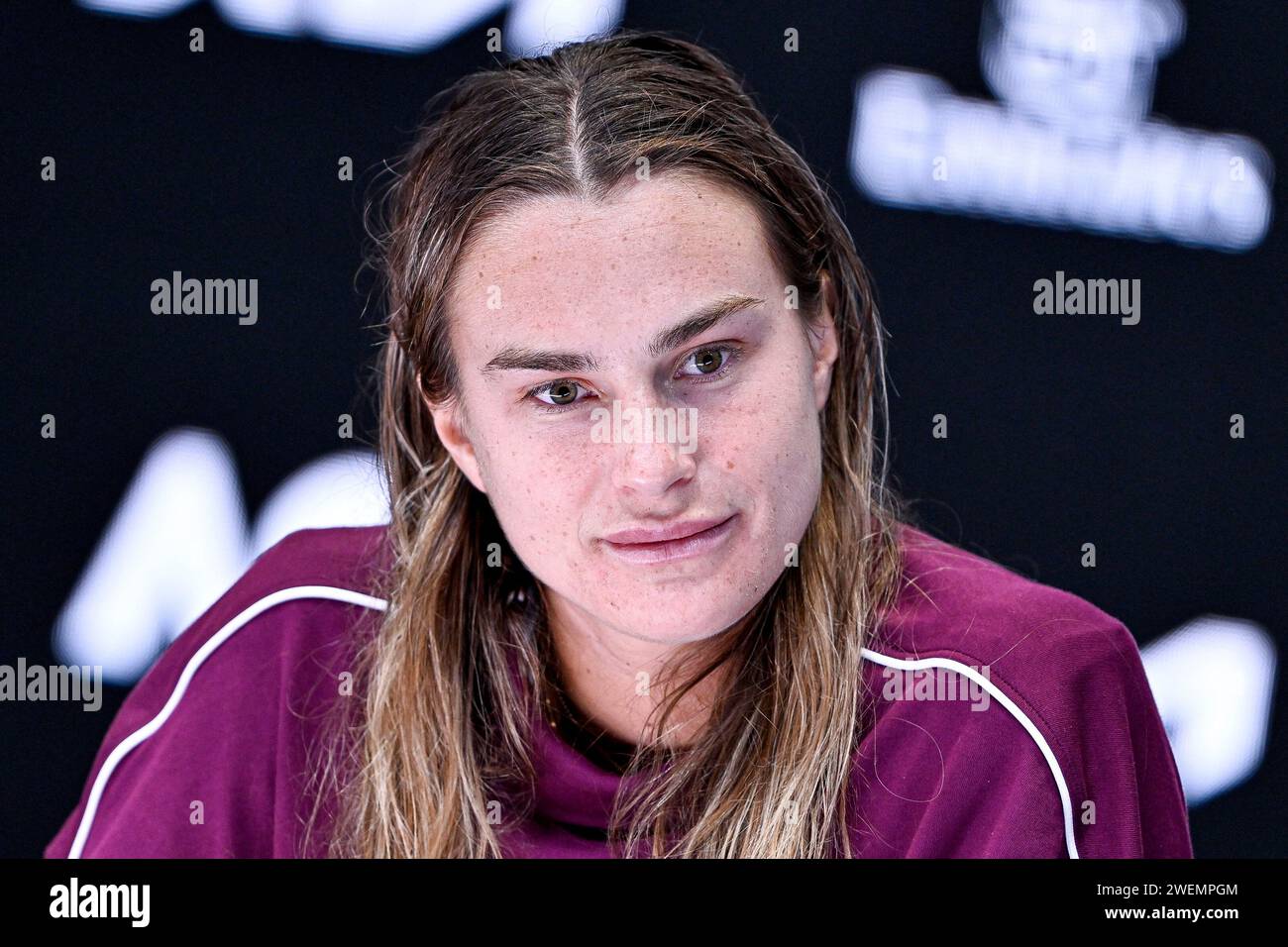 Aryna Sabalenka during a press conference during the Australian Open AO