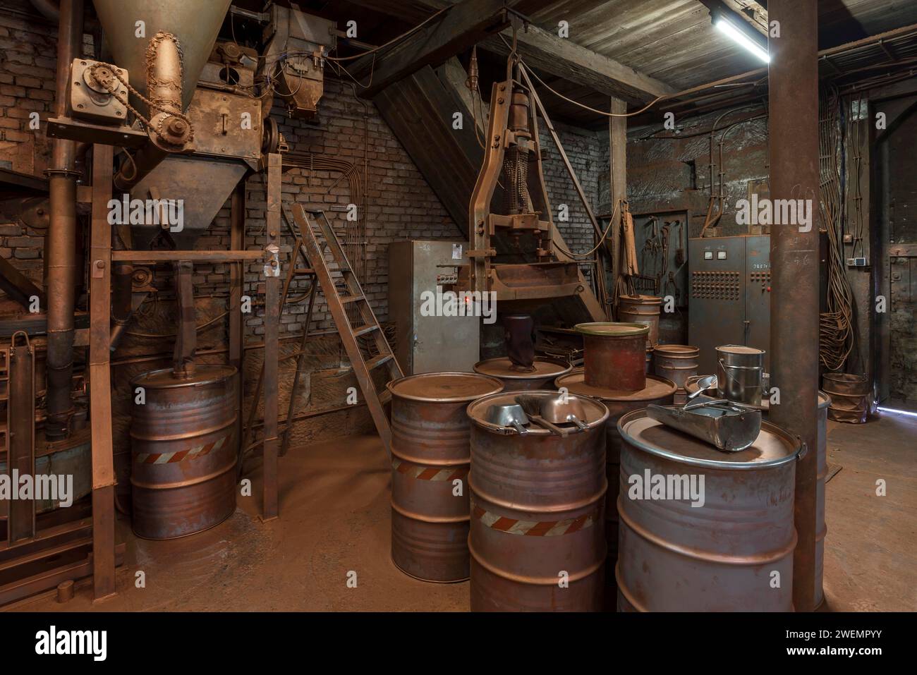 Bronze powder production room with filling plant in a metal powder mill ...