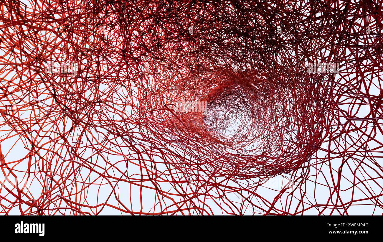 Human arterial and venous circulatory system, Medically accurate animation of Vains and arteries growth, blood vessels, Red capillaries network, 3d re Stock Photo