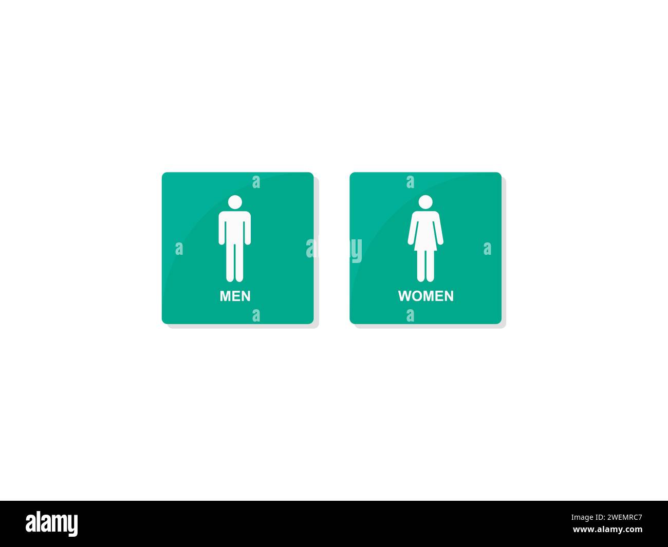 Gender icons representing men and women on teal backgrounds for