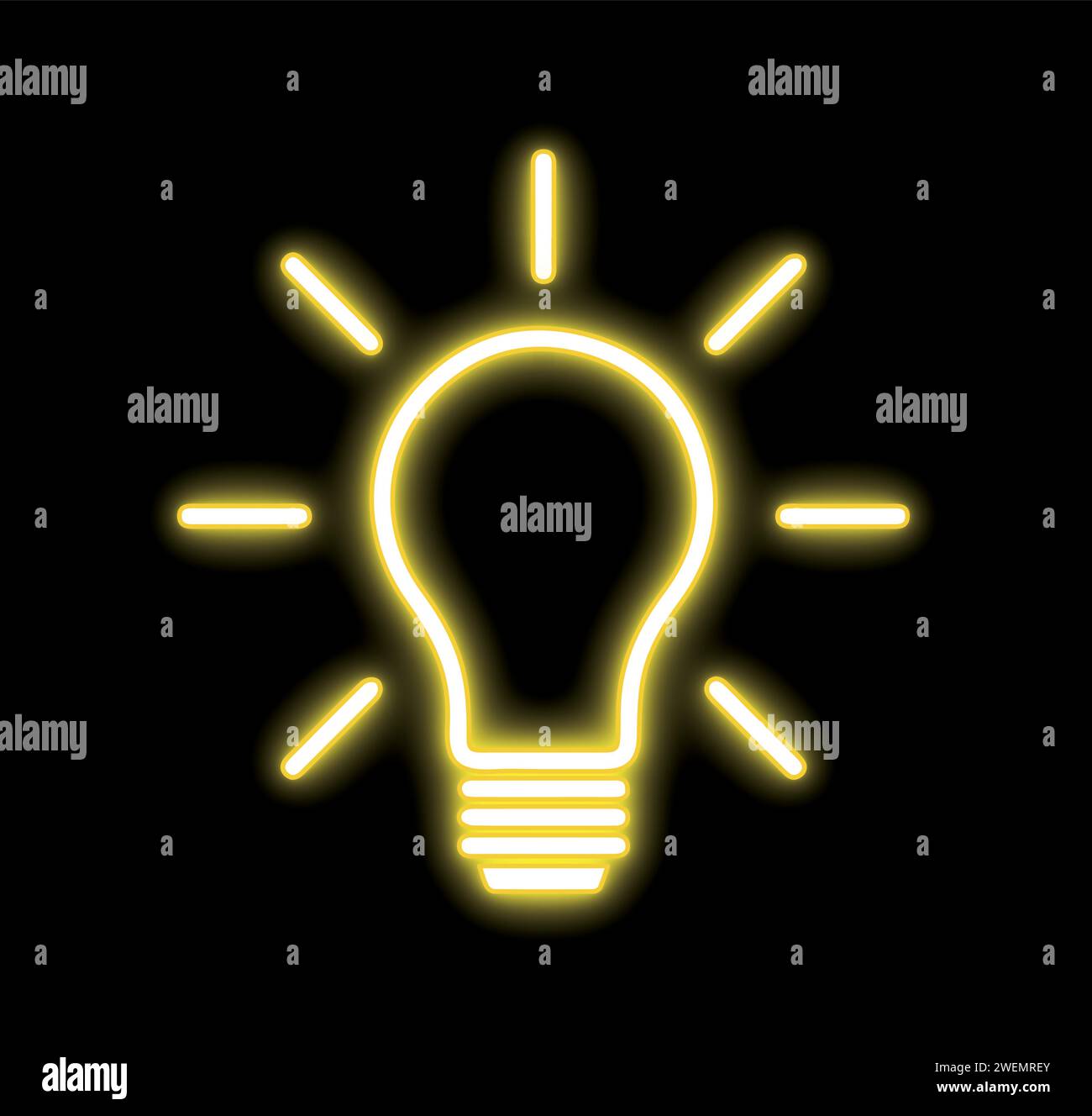neon yellow bulb on black background for decorations, ideas, party, club, banners, flyers Stock Vector
