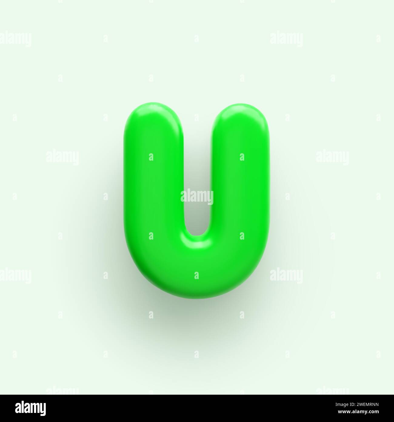 3D Green letter U with a glossy surface on a light background . Stock Vector