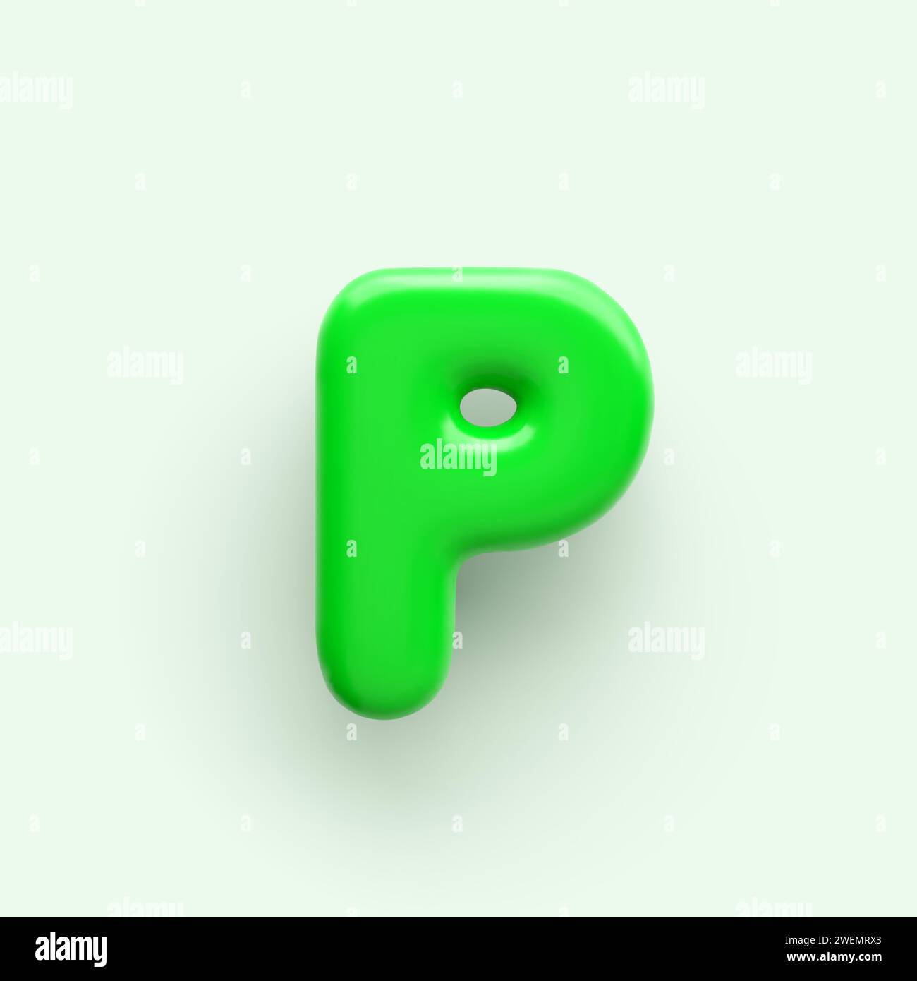 3D Green letter P with a glossy surface on a light background . Stock Vector