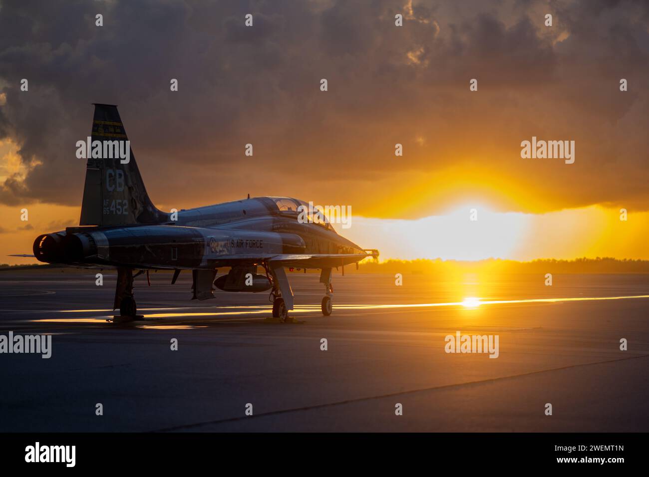 A T-38 Talon sits on the flight line at MacDill AFB, Fla., July 7, 2023. Photo by Zachary Foster Stock Photo