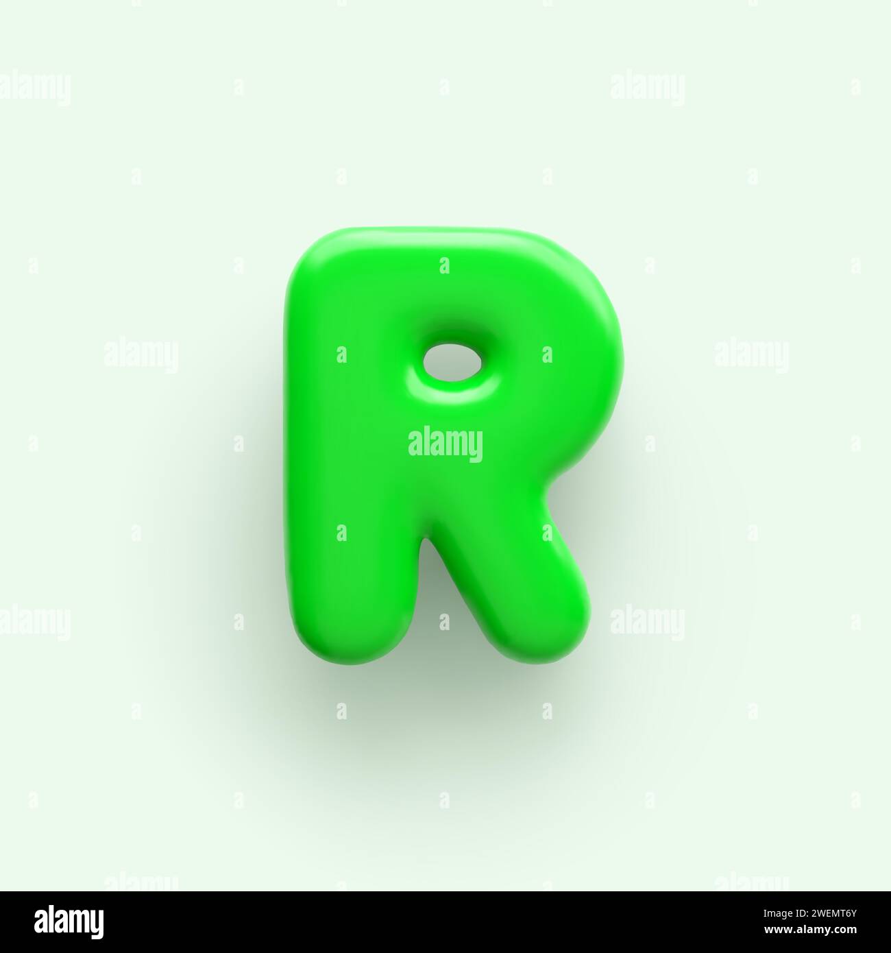 3D Green letter R with a glossy surface on a light background Stock ...