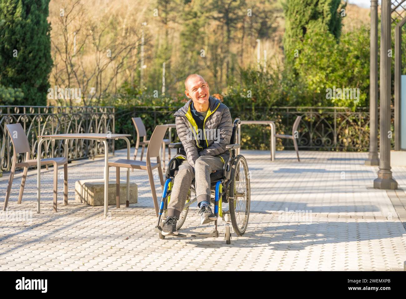 Horizontal photo with wide view and copy space of a disabled man in ...